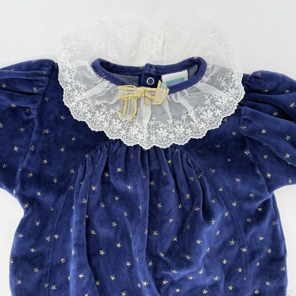 Little Me Baby Girl’s‎ Blue Velvet With Good Star Snap Romper Ruffles Size 6 Mo - Picture 3 of 8